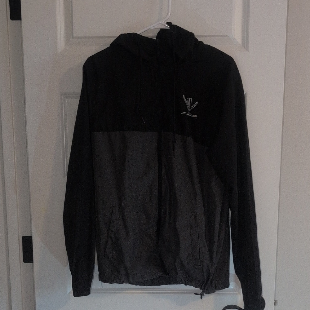 Black and Gray Hooded Rain Coat